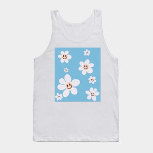 pattern flower emoji happy sky blue pink white Tank Top